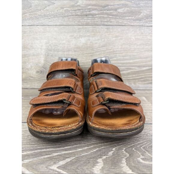Finn Comfort Tunis Men’s Sz 11/EU 44 Brown Leather 3 Strap Hook & Loop Sandals
